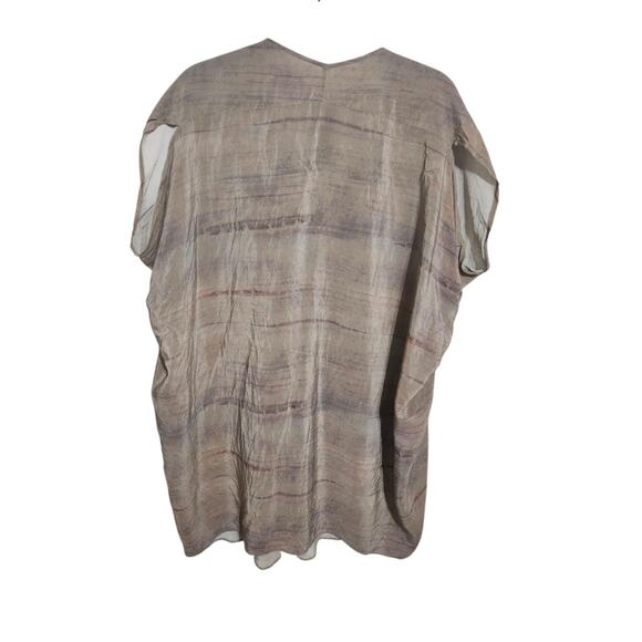 Eileen Fisher Women Small Mocha Grove Printed Silk Crepe V Neck Wedge Tunic Top - Picture 9 of 9